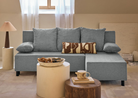 Canapé d'angle réversible 4 places convertible avec coffre en tissu texturé Gloria