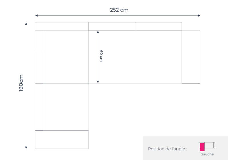 Les dimensions du canapé d'angle gauche Linea