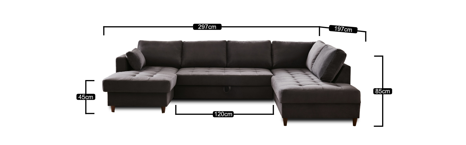 Lisa Design Canapé Panoramique 7 Places ANNA - Angle Droit - Velours Gris Foncé -Vente-unique shop bandeau dimensions anna pano droit