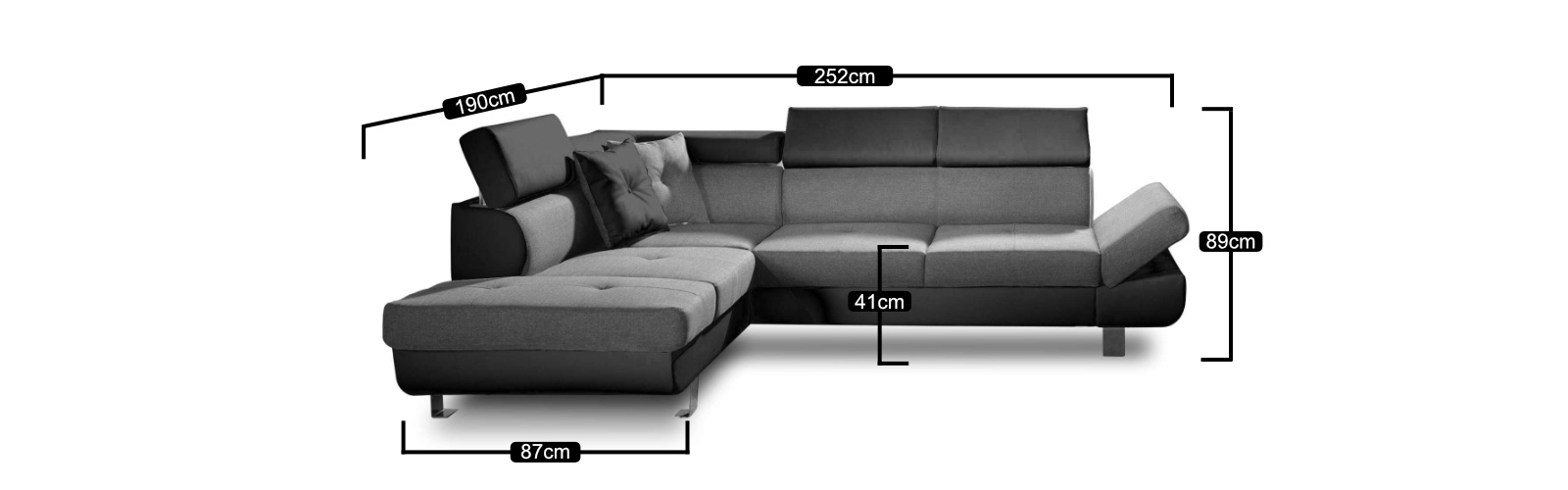 Les dimensions du canapé d'angle gauche Lisbona