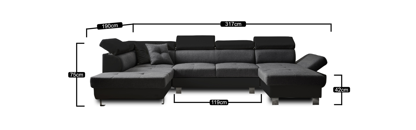 Bestmobilier Lisbona - Canapé D'angle Panoramique - 7 Places - Avec Têtières Ré... -Vente-unique shop bandeau dimensions lisbona pano gauche