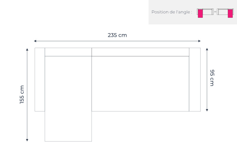 Les dimensions du canapé d'angle réversible Lena