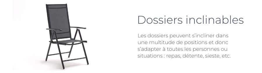 Le dossier inclinable du fauteuil du salon de jardin Rialto de Bobochic est pratique pour bien choisir sa position d'assise
