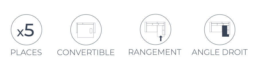 Les fonctions pratique du canapé d'angle droit Montana : 5 places, fonction convertible, coffre de rangement