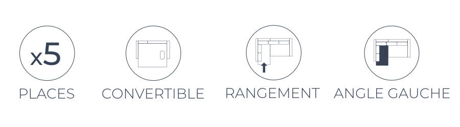 Les fonctions pratiques du canapé d'angle gauche Montana : 5 places, fonction convertible et coffre de rangement