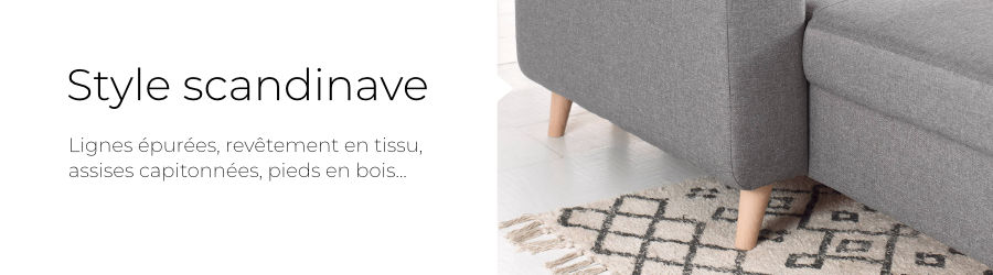 Design scandinave : lignes épurées, pieds en bois et revêtement en tissu