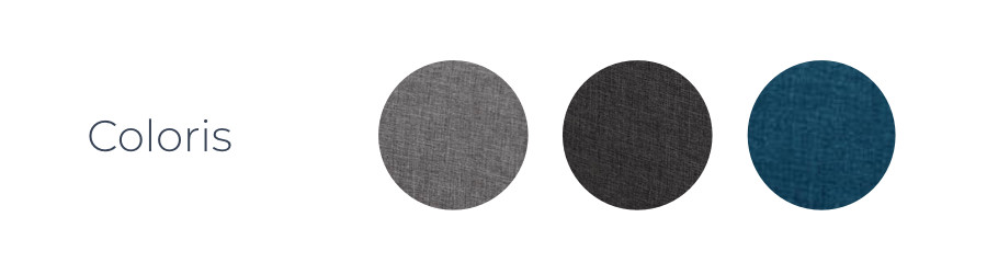 Les coloris du canapé d'angle Vera : gris clair, gris foncé, bleu canard